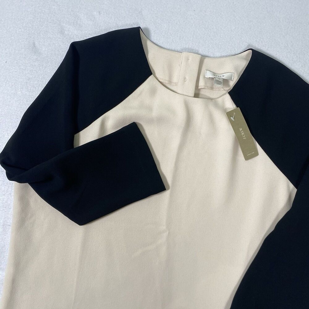 New J. Crew Womens Size 4 Raglan Baseball 3/4 Sleeve Blouse Top Black Cream $98